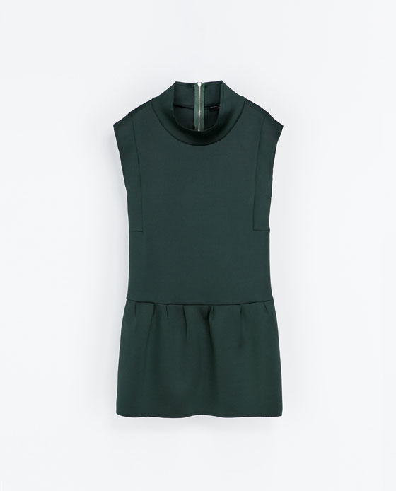 zara funnel neck green dress
