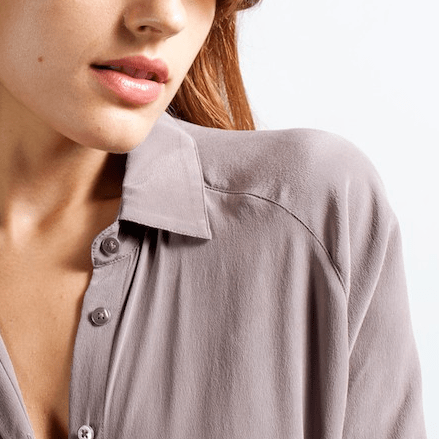 everlane silk blouse pointed collar truffle