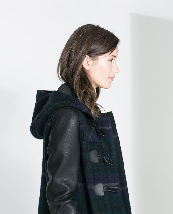 zara plaid leather sleeves coat