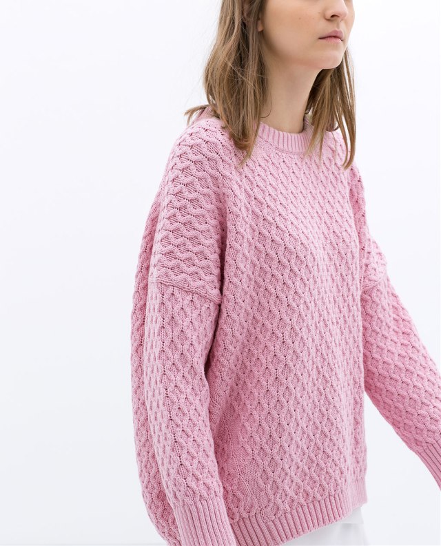 zara cable stitch oversize pink knit sweater