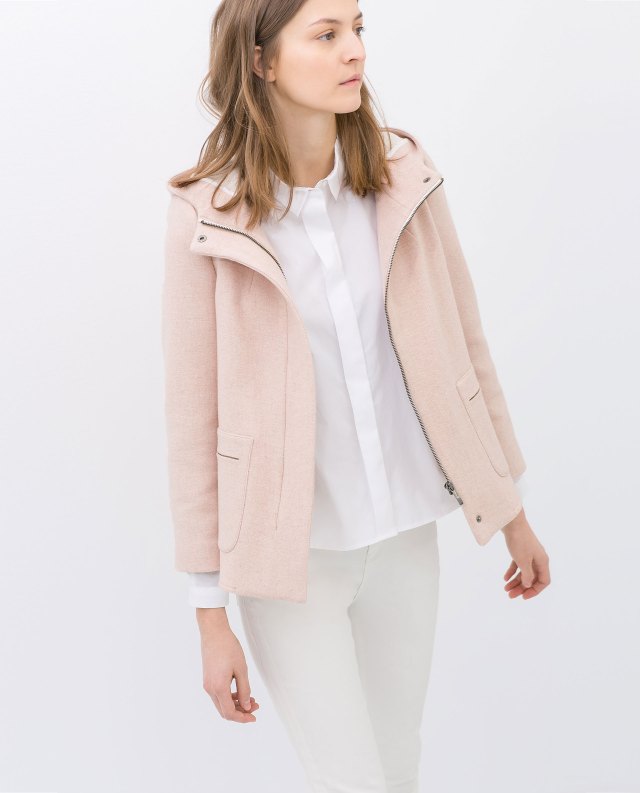 zara short wool jacket with hood pink