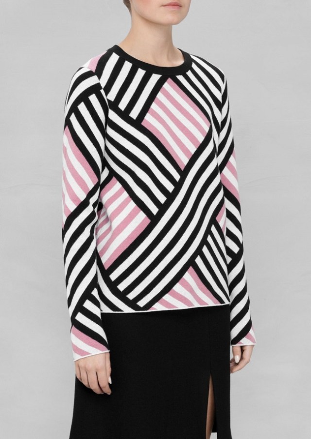 and other stories pink and black grid sweater